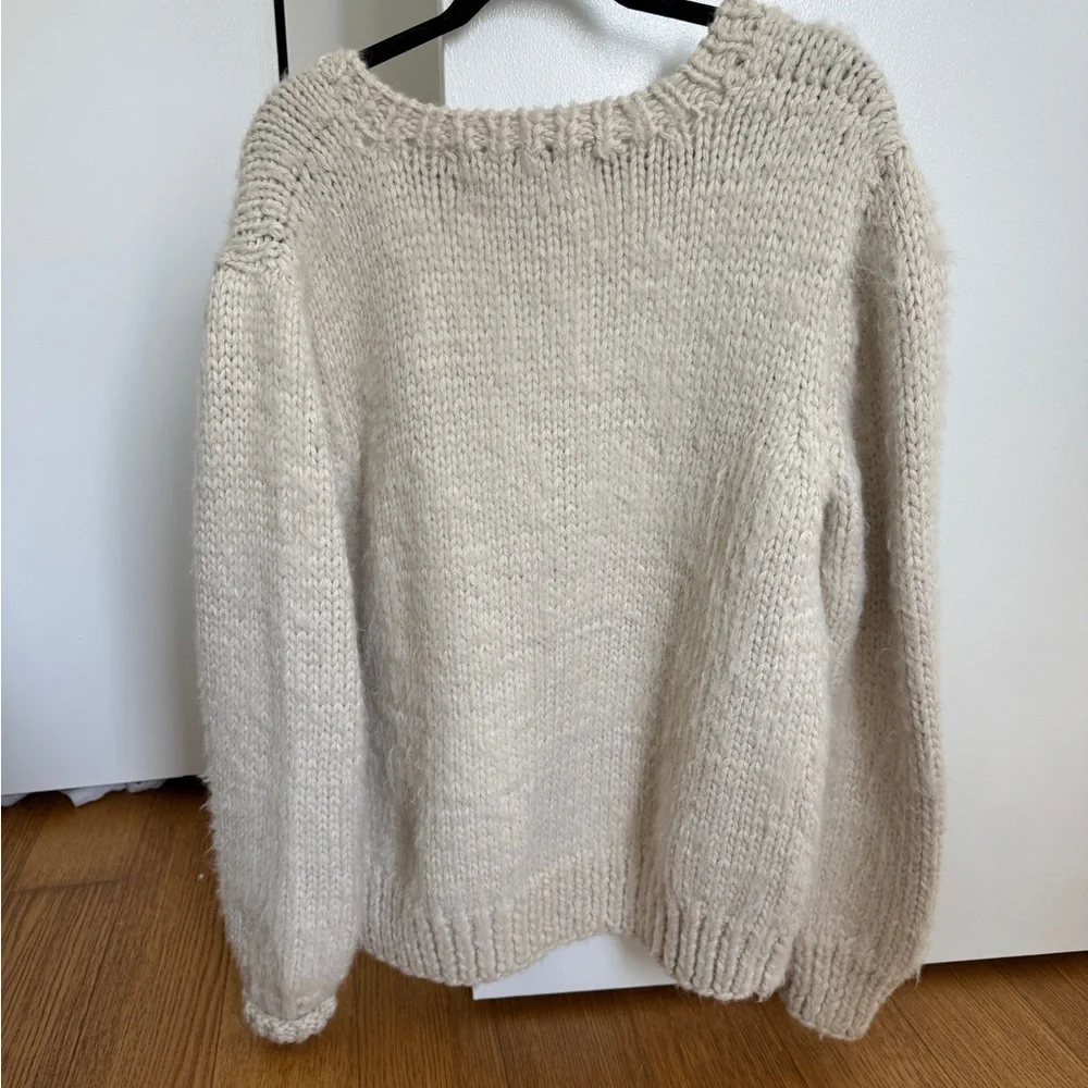IOAN Cozy Open-Front Cream Alpaca Knit Cardigan Sweater